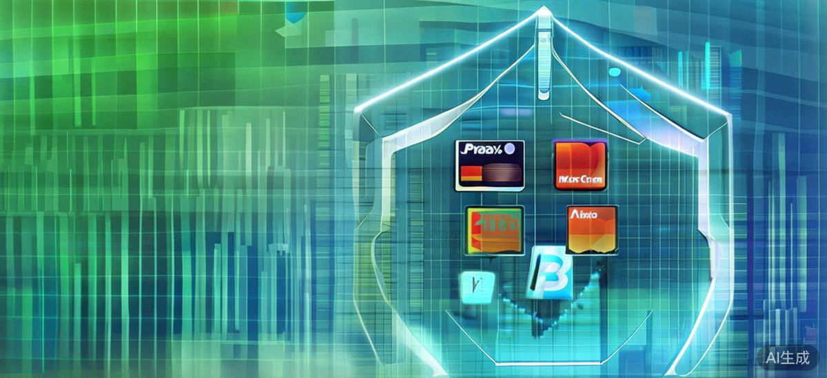 多种国际支付方式图标与安全盾牌组合，象征跨境电商支付安全与风险管理