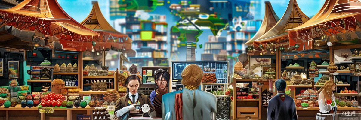 世界地图上不同区域被高亮标注，象征跨境电商市场细分与选择