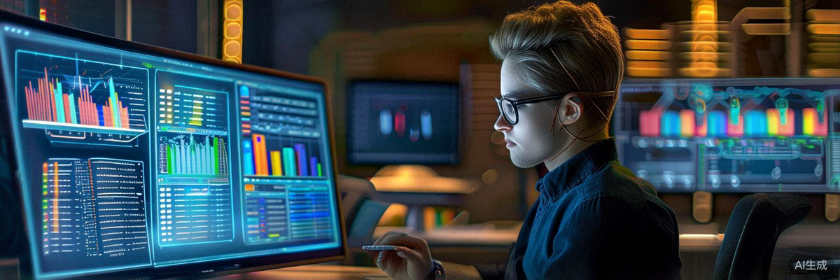 数据分析师正在电脑前分析跨境电商市场趋势与销售数据图表