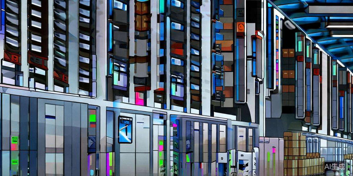 现代化智能仓储内部，机器人正在分拣包裹，展示高效的国际物流环节