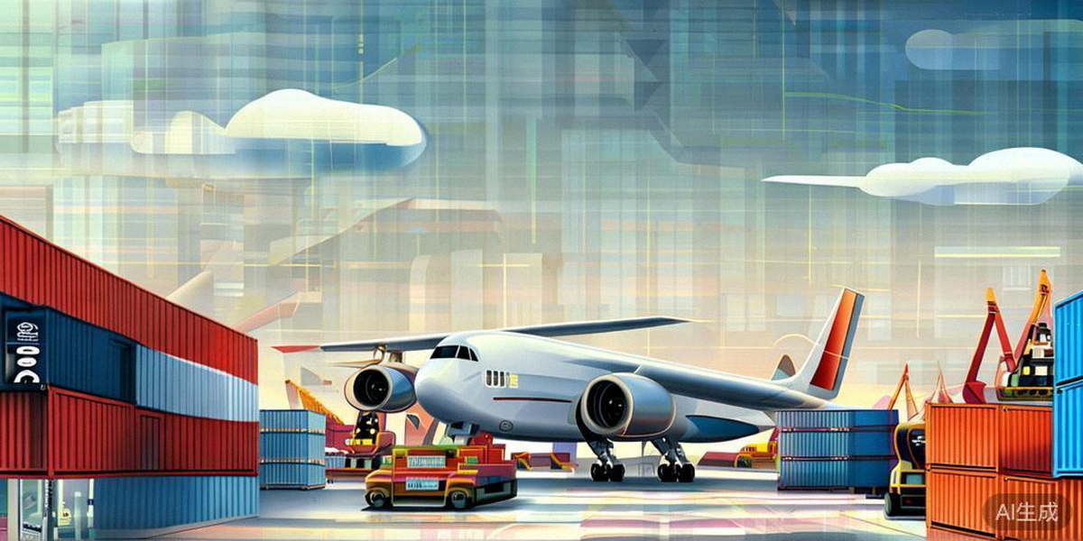 国际货运飞机与集装箱码头繁忙作业，象征跨境电商物流网络